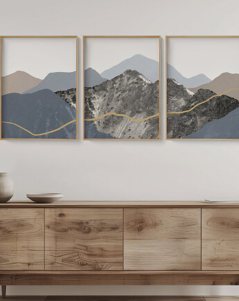 Plakaty góry Tatry, zestaw/tryptyk w stylu mid-century, do salonu, sypialni., Grawisfera