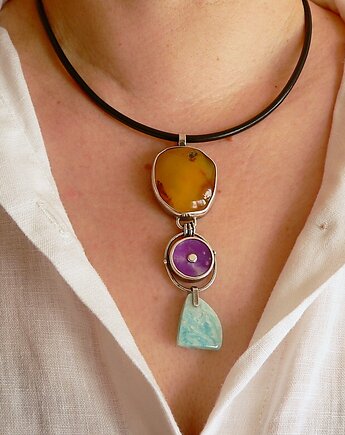 - bursztyn, larimar, sugilit-wisior-, Emilia Woźniak