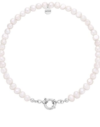 Srebrny naszyjnik z pereł naturalnych z ozdobnym zapięciem, SOTHO