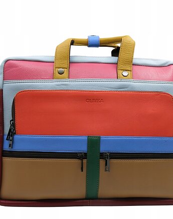 Aktówka torba na laptopa skórzana rączki regulowany pasek kieszenie OLIVKA, Olivka Warsaw