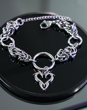 Chain mail y2k goth*Hexed Heart* bransoletka stal nierdzewna, youcore.exe