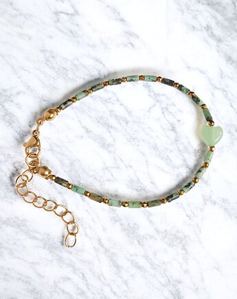 Bransoletka z serduszkiem : turkus afrykański, awenturyn zielony, kaktusia