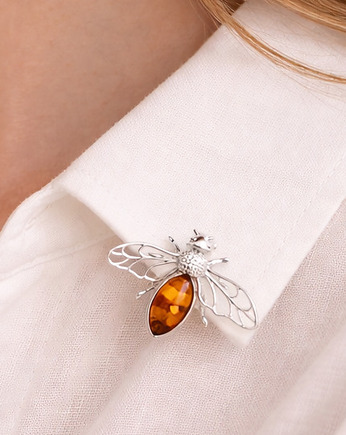 Broszka Pszczoła z Bursztynem Bałtyckim i Srebrem 925, Amber Charm