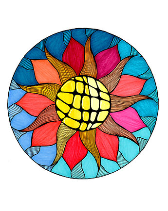 61. SŁONECZNA MANDALA - rysunek, plakat., kama4you