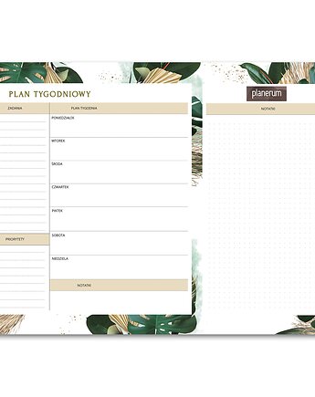 Biuwar na biurko A3 Tropikalne Liście  Tygodniowy + Lista zadań, Planerum