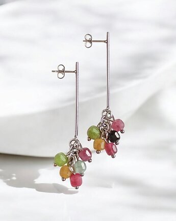 Kolczyki  kolorowe gronka : kwarc multicolor i stal szlachetna, kaktusia