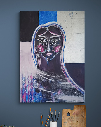 Obraz ręcznie malowany na płótnie 100x70 cm - Kosmiczna, Kasia Kulicka