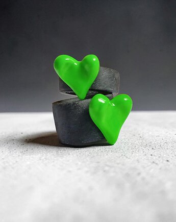 Pierścień z żywicy : szeroki : HEART : green & black, kaktusia