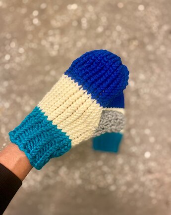 Rękawiczki jednopalczaste z wełny merino turkus/ ecru, HisOutfit