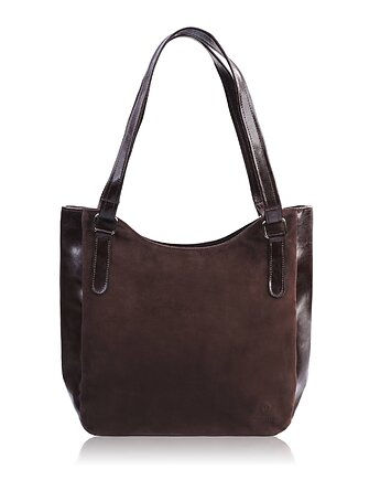 Torebka damska na ramię skórzana klasyczna brązowa zamszowa, Paolo Peruzzi