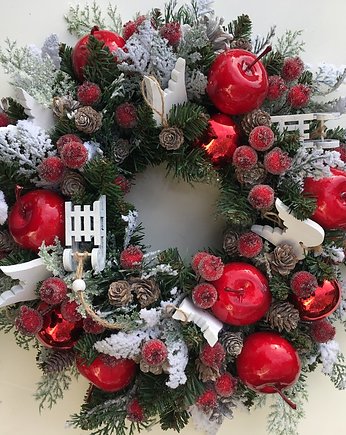 wianek bożonarodzeniowy czerwono-biały z sankami, EsyFloresy
