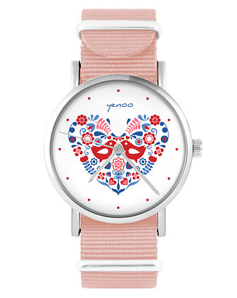 Zegarek - Ptaszki folkowe - brzoskwiniowy róż, yenoo