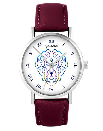 Zegarek - Lew - skórzany, burgund