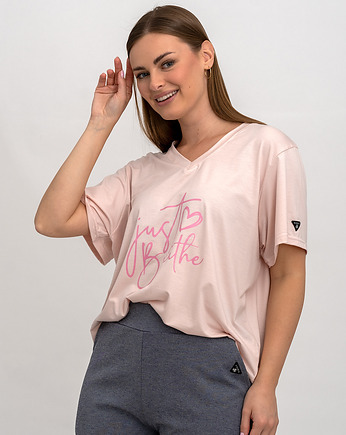 T SHIRT DAMSKI   do serka z nadrukiem różowy, 3 for U