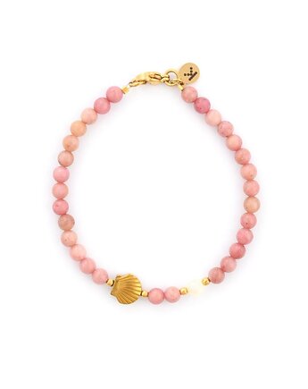 Bransoletka z pudrowych Rodonitów z muszelką i Perełką, Kulka Bransoletki