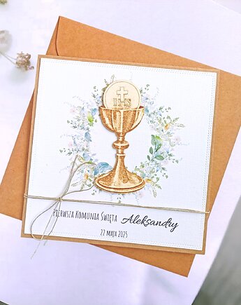 Kartka, PERSONALIZACJA : I Komunia Święta : kielich, kaktusia