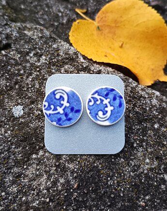 Kolczyki ceramiczne w kobaltowe wzory, biżuteria z talerzy