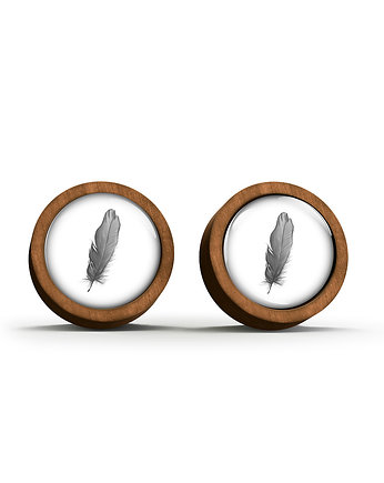 Kolczyki drewniane - Piórko - sztyfty, yenoo