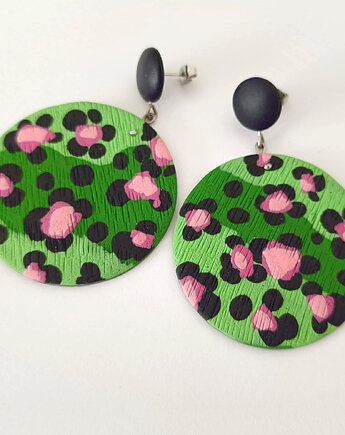 Zielono Różowe Geometryczne Kolczyki Koła, OMIFIMO