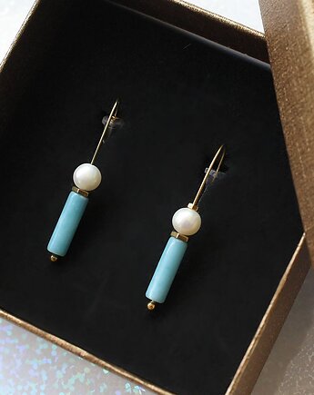 Eleganckie kolczyki larimar z perłą słodkowodną, KEIT