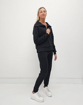 Anisa minimalistyczny lekko dopasowany komplet spodnie i bluza - Black, Ablush