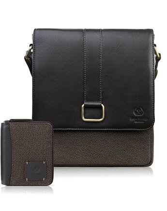 Listonoszka męska AY-01 i portfel męski ze skóry i canvasu AY-06 zestaw upomi, Paolo Peruzzi