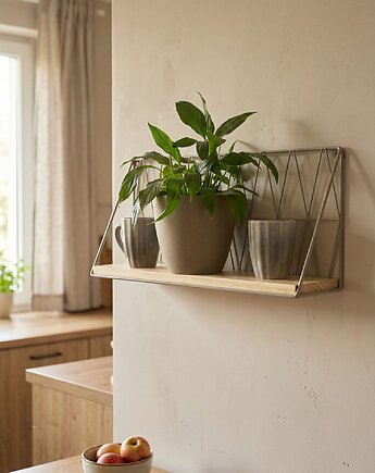 Półka wisząca loft drut i drewno beżowa, PiorunowoSzafa