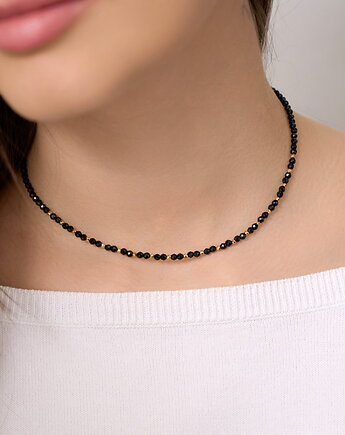 Choker/ naszyjnik czarny turmalin hematyt- srebro 925 pozłacane, Coccola JEWELLERY