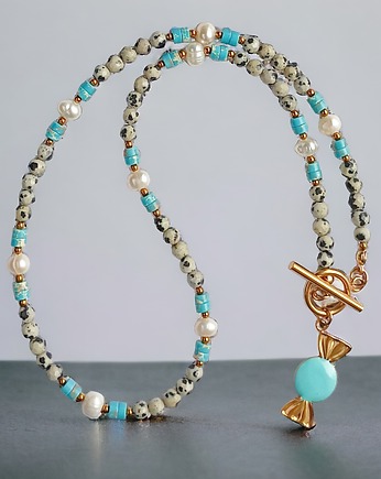 NASZYJNIK candy : jaspis dalmatyński.perły.jaspis cesarski, kaktusia