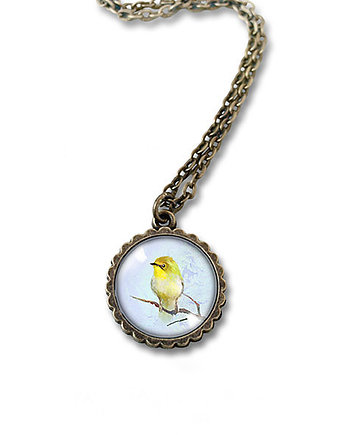 Medalion - Żółty ptaszek - mały, brąz, yenoo