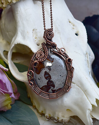 Miedziany wisiorek wire wrapping z jaspisem Coffee Bean, Spirit Of Copper