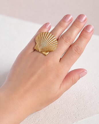 Pierścień z prawdziwej muszli : złota muszla M, kaktusia