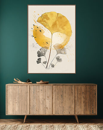 Liście miłorzębu - Plakat, druk - Chiński Orient, Zen, Wabi Sabi #118, Black Sapphire Art