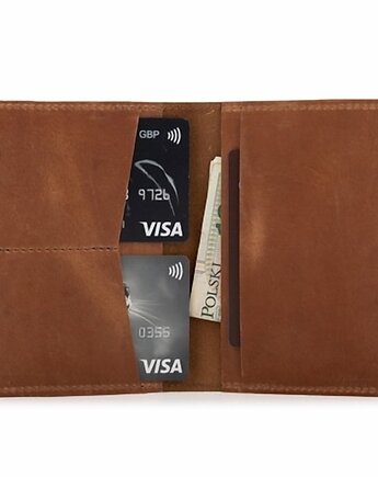 Portfel Slim Wallet na dokumenty i karty męski jasnobrązowy ZC02, Belveder