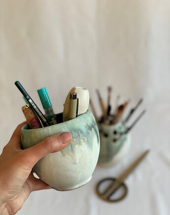 Pojemnik na pędzle i pojemnik na długopisy, zestaw na biurko, Joanna Serafin design