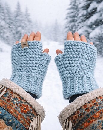 Mitenki wełniane  akwamaryna, Las i Łąka