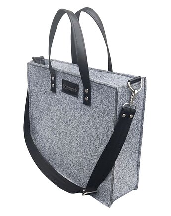 Stylowa torba filcowa ze skórzanymi uszami - szara listonoszka, Beltrani