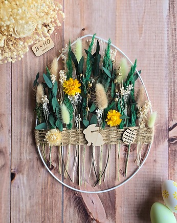 Dekoracja wielkanocna - jajko z suszonymi kwiatami, BohoSuszki