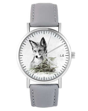 Zegarek - Lis - skóra, szary