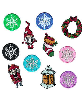 Zestaw naszywek Śnieżynki i Boże Narodzenie, Wyszywane