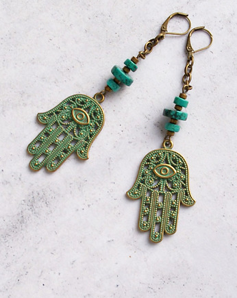 UNIKATOWE kolczyki : hamsa: talizman, kaktusia
