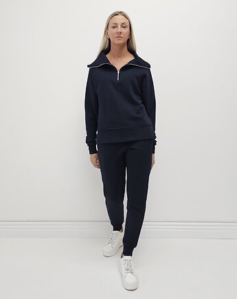 Anisa minimalistyczny lekko dopasowany komplet spodnie i bluza - Navy, Ablush