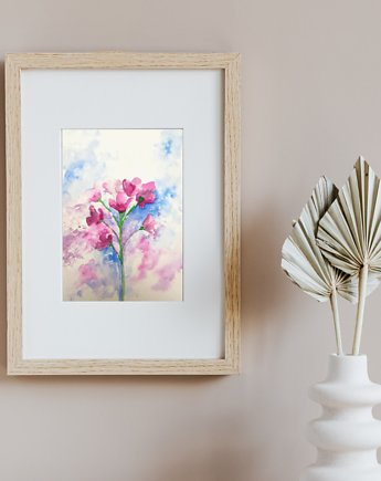 WYPRZEDAŻ OBRAZÓW! Akwarela Różowy kwiat oryginalny obraz 300g A5 21x15 cm, Kwitnace