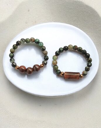 Zestaw pierścionków : turkus afrykański, tygrysie oko, kaktusia