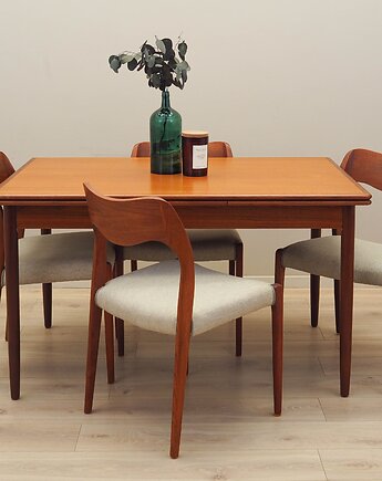 Stół tekowy, duński design, lata 70, produkcja: Dania, Przetwory design