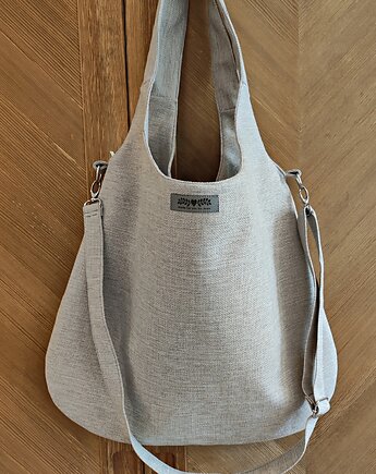 Duża jasna torba worek boho beżowo szara XXL na ramię, Made by Joan