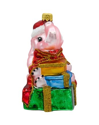 Bombka choinkowa: Słoń z prezentami: różowy, Syn Bombkarza