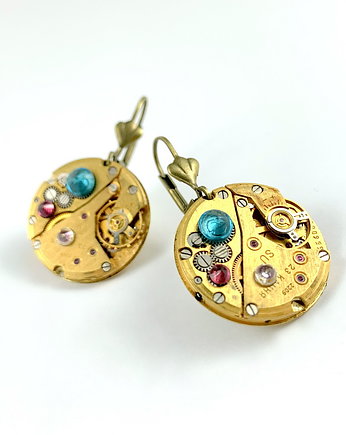 Kolczyki pozłacane - Golden Treasure - turkus, DROBINY CZASU