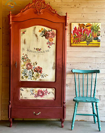 Krzesło turkusowe shabby chic, patyczak , Monique Art