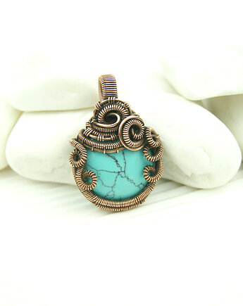 Wisiorek z howlitem wire wrapping, Blue Pearl Art